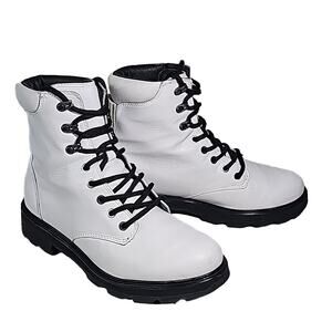Sorel Lennox Lace Up White Waterproof Leather Combat Boots Womens Size 10